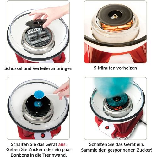  Gadgy  Zuckerwattemaschine fuer Zuhause | Retro Cotton Candy Machine | mit Zucker oder Zuckerfreie Harte Suessigkeiten Bonbons zu Benutzen | 500W Rot Weiss