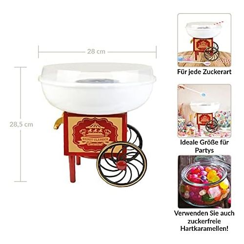  Gadgy  Zuckerwattemaschine Wagen fuer Zuhause | Cotton Candy Machine | fuer Zucker oder Harte Suessigkeiten | Zuckerwattegerat fuer Kindergeburtstag | Rot Weiss