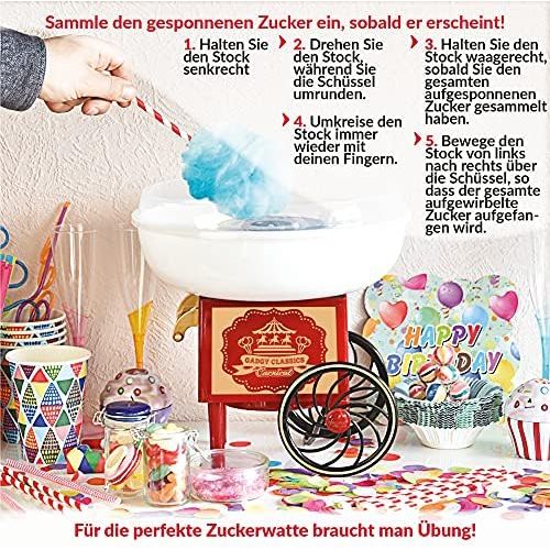  Gadgy  Zuckerwattemaschine Wagen fuer Zuhause | Cotton Candy Machine | fuer Zucker oder Harte Suessigkeiten | Zuckerwattegerat fuer Kindergeburtstag | Rot Weiss