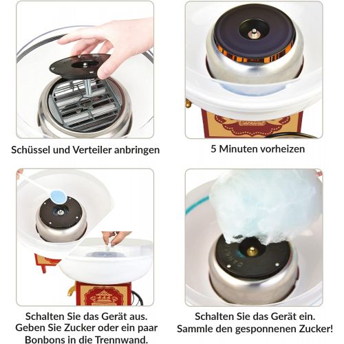  Gadgy  Zuckerwattemaschine Wagen fuer Zuhause | Cotton Candy Machine | fuer Zucker oder Harte Suessigkeiten | Zuckerwattegerat fuer Kindergeburtstag | Rot Weiss