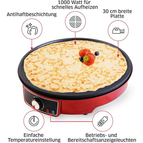  Gadgy  Crepes Maker | Antihaftbeschichtung | 30 cm Durchmesser | 1000 Watt Anpassbare Temperatur | LED Statusleuchten | inkl. Teigverteiler und Pfannenwender | Omelettes Pfannkuch