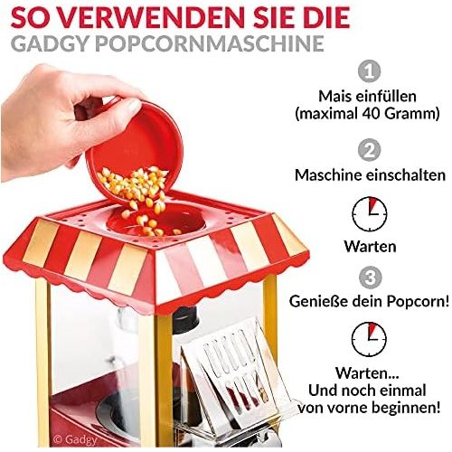  Gadgy Popcorn Maschine | Retro Popcorn Maker | Heissluft Ohne Fett Fettfrei OElfrei