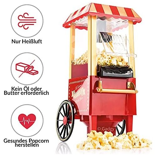  Gadgy Popcorn Maschine | Retro Popcorn Maker | Heissluft Ohne Fett Fettfrei OElfrei