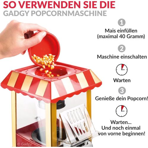  Gadgy Popcorn Maschine | Retro Popcorn Maker | Heissluft Ohne Fett Fettfrei OElfrei