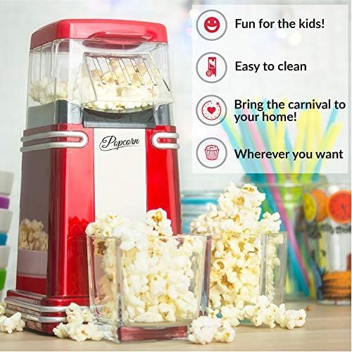  Gadgy  Popcorn Maschine | Retro Popcorn Maker | Heissluft Ohne Fett Fettfrei OElfrei