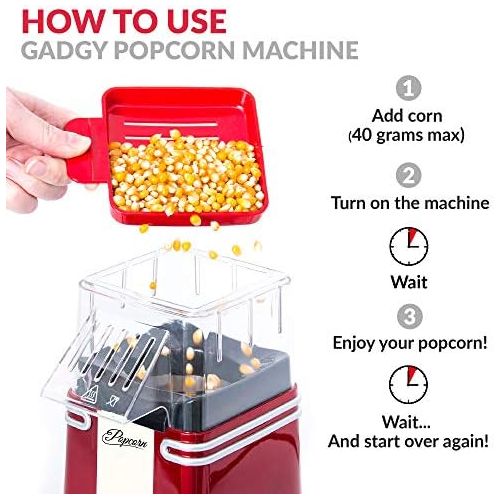  Gadgy  Popcorn Maschine | Retro Popcorn Maker | Heissluft Ohne Fett Fettfrei OElfrei