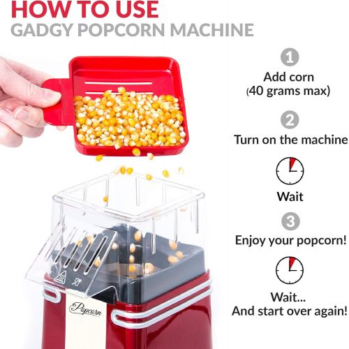  Gadgy  Popcorn Maschine | Retro Popcorn Maker | Heissluft Ohne Fett Fettfrei OElfrei