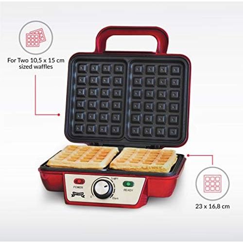  Gadgy  Waffeleisen fuer Belgische Waffeln | Antihaftbeschichtung | 23x16,8cm. fuer 2 Waffeln | Waffelautomat 1000 Watt | Einstellbare Temperatur LED-Anzeige | Griff erhitzt nicht |