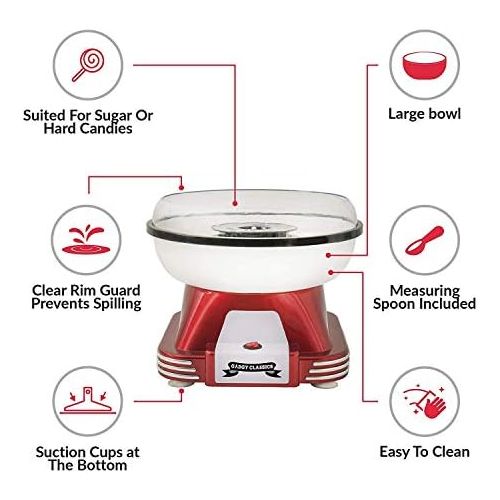  Gadgy  Zuckerwattemaschine fuer Zuhause | Retro Cotton Candy Machine | mit Zucker oder Zuckerfreie Harte Suessigkeiten Bonbons zu Benutzen | 500W Rot Weiss