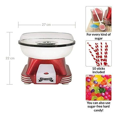  Gadgy  Zuckerwattemaschine fuer Zuhause | Retro Cotton Candy Machine | mit Zucker oder Zuckerfreie Harte Suessigkeiten Bonbons zu Benutzen | 500W Rot Weiss