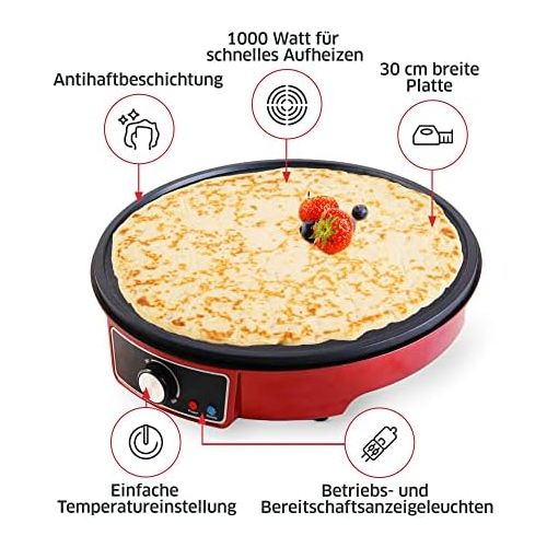  [아마존베스트]Gadgy  Crepe Maker, Non-Stick Coating, 30 cm Diameter, 1000 Watt Adjustable Temperature, LED Status Lights, Includes Batter Spreader and Spatula, for Omelettes, Pancakes, Bacon