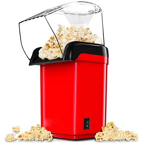  [아마존베스트]Gadgy  Fast hot air popcorn machine, healthy, oil-free, fat-free, with measuring cup and removable top cover, retro red pad.