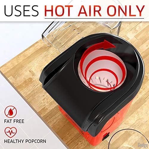  [아마존베스트]Gadgy  Fast hot air popcorn machine, healthy, oil-free, fat-free, with measuring cup and removable top cover, retro red pad.