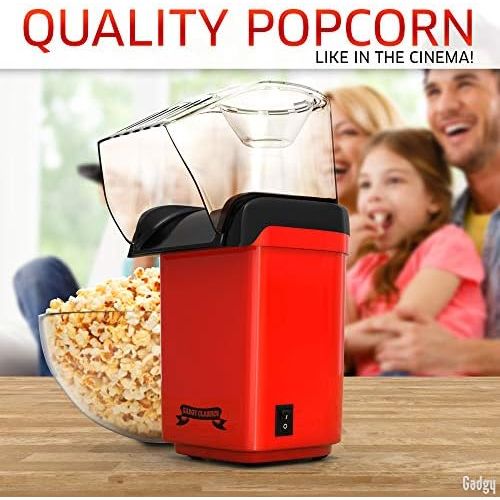  [아마존베스트]Gadgy  Fast hot air popcorn machine, healthy, oil-free, fat-free, with measuring cup and removable top cover, retro red pad.