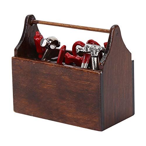  Gaeirt Miniature Wooden Tool Box, Mini Baby Dolls Tool Box 1/12 Scale Dollhouse Tool Box with Tool Dollhouse Accessories Doll House Tool Kit Miniature Toolbox Tools Set for Dollhou