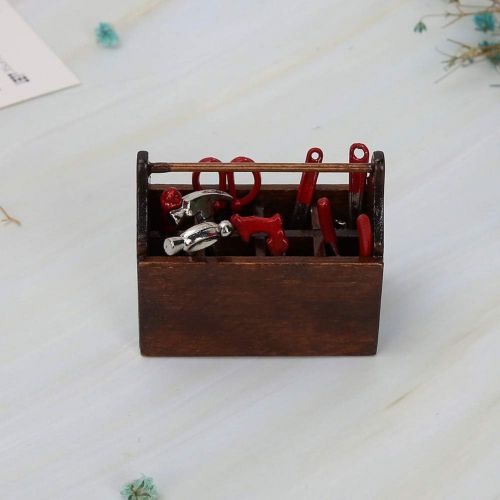  Gaeirt Miniature Wooden Tool Box, Mini Baby Dolls Tool Box 1/12 Scale Dollhouse Tool Box with Tool Dollhouse Accessories Doll House Tool Kit Miniature Toolbox Tools Set for Dollhou