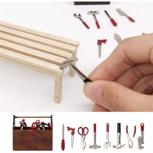  Gaeirt Miniature Wooden Tool Box, Mini Baby Dolls Tool Box 1/12 Scale Dollhouse Tool Box with Tool Dollhouse Accessories Doll House Tool Kit Miniature Toolbox Tools Set for Dollhou