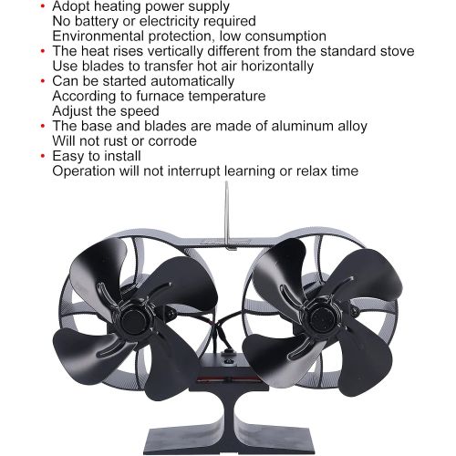  Gaeirt 8 Blades Dual Heat Powered Stove Fan, Silent Portable Fireplace Fan, Circulating Warm Air Saving Fuel Efficiently, for Wood/Log Burner/Fireplace