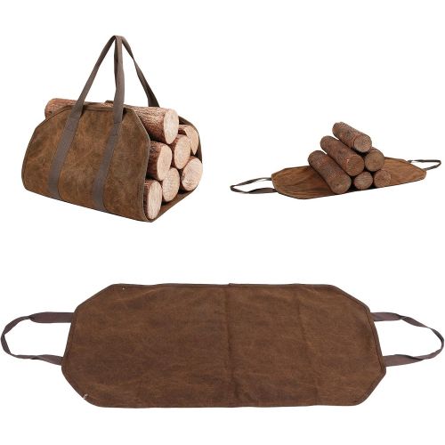  Gaeirt Canvas Tote Bag, Portable Multi?Purpose Durable Firewood Carrier Bag Thickened Log Bag Canvas for Fireplace Wood Stove Accessorie