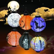 Gaekce Halloween Decorations Paper Lanterns with LED Light for Holiday Home Party, 6 Pcs, Bats,Spiders, Skeleton, Jack-O, Castle, with Halloween Goodie Bag