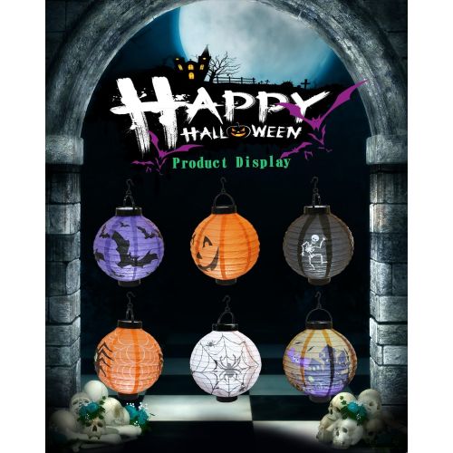  할로윈 용품Gaekce Halloween Decorations Paper Lanterns with LED Light for Holiday Home Party, 6 Pcs, Bats,Spiders, Skeleton, Jack-O, Castle, with Halloween Goodie Bag