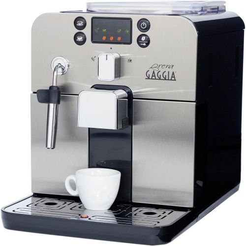  Gaggia Brera Super Automatic Espresso Machine in Black. Pannarello Wand Frothing for Latte and Cappuccino Drinks. Espresso from Pre-Ground or Whole Bean Coffee.