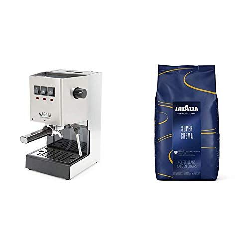  Gaggia RI9380/46 Classic Pro Espresso Machine, Solid, Brushed Stainless Steel & Lavazza Super Crema Whole Bean Coffee Blend, Medium Espresso Roast, 2.2 Pound (Pack of 1)