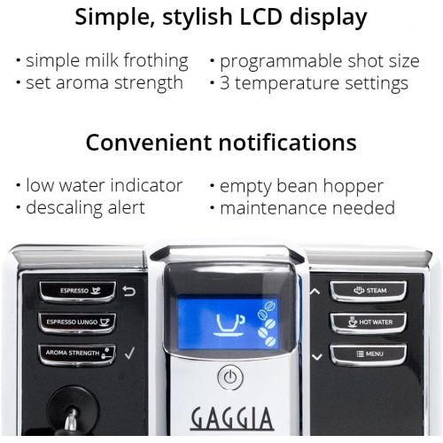  Gaggia Anima Coffee and Espresso Machine, Includes Steam Wand for Manual Frothing for Lattes and Cappuccinos with Programmable Options