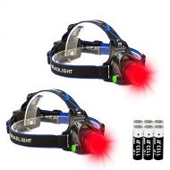 GaiGaiMall Red LED Headlamp, Zoomable Tactical High Lumen Headlamp Long Range Red Beam For Hog Coyote Varmint Hunting, 2 Pack