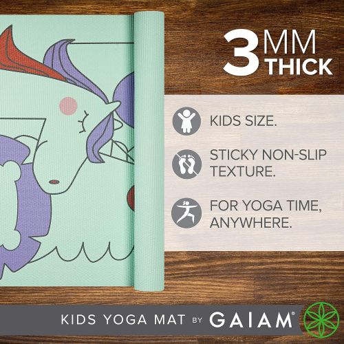  Gaiam Kids Yoga Mat Exercise Mat, Yoga for Kids with Fun Prints - Playtime for Babies, Active & Calm Toddlers and Young Children (60 L x 24 W x 3mm Thick)