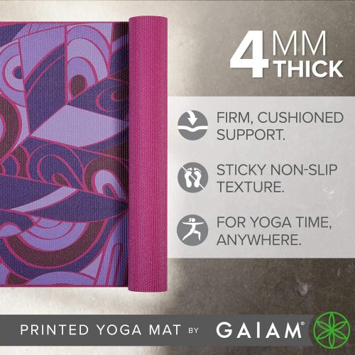  Gaiam Print Yoga Mat, Non Slip Exercise & Fitness Mat for All Types of Yoga, Pilates & Floor Exercises