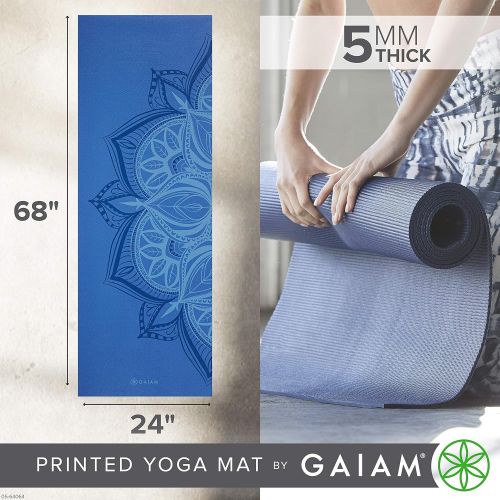  Gaiam Yoga Mat - Premium 5mm Print Thick Non Slip Exercise & Fitness Mat for All Types of Yoga, Pilates & Floor Workouts (68 x 24 x 5mm)