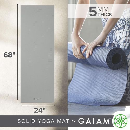  Gaiam Yoga Mat - Premium 5mm Solid Thick Non Slip Exercise & Fitness Mat for All Types of Yoga, Pilates & Floor Workouts (68 x 24 x 5mm)