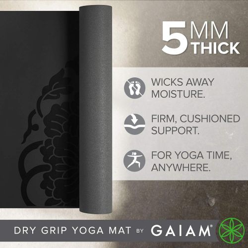  Gaiam Yoga Mat - Premium 5mm Dry-Grip Thick Non Slip Exercise & Fitness Mat for Hot Yoga, Pilates & Floor Workouts (68 or 78L x 24 or 26W x 5mm)