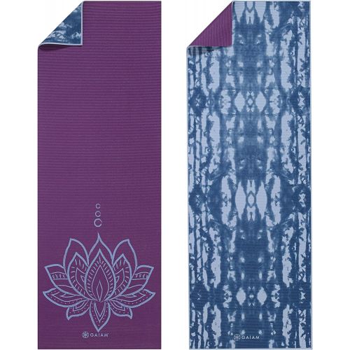  Gaiam Yoga Mat - Premium 6mm Print Reversible Extra Thick Exercise & Fitness Mat for All Types of Yoga, Pilates & Floor Exercises (68 x 24 x 6mm Thick)