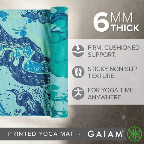  Gaiam Yoga Mat - Premium 6mm Print Reversible Extra Thick Exercise & Fitness Mat for All Types of Yoga, Pilates & Floor Exercises (68 x 24 x 6mm Thick)