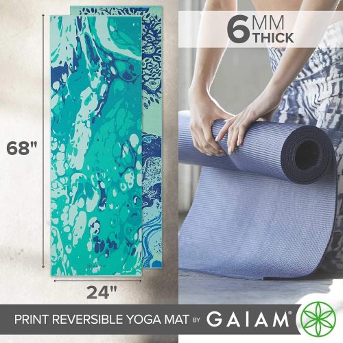  Gaiam Yoga Mat - Premium 6mm Print Reversible Extra Thick Exercise & Fitness Mat for All Types of Yoga, Pilates & Floor Exercises (68 x 24 x 6mm Thick)