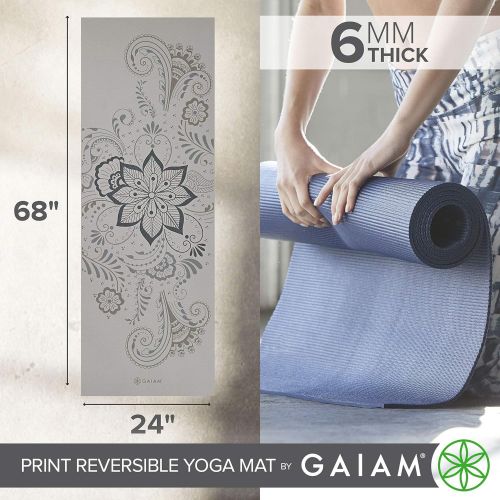  Gaiam Yoga Mat - Premium 6mm Print Reversible Extra Thick Exercise & Fitness Mat for All Types of Yoga, Pilates & Floor Exercises (68 x 24 x 6mm Thick)