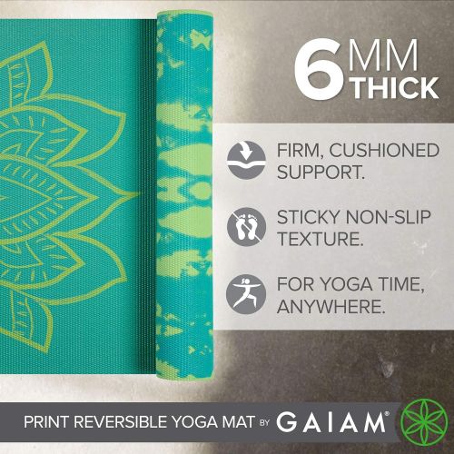  Gaiam Yoga Mat - Premium 6mm Print Reversible Extra Thick Exercise & Fitness Mat for All Types of Yoga, Pilates & Floor Exercises (68 x 24 x 6mm Thick)