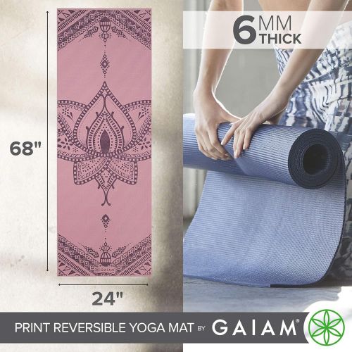  Gaiam Yoga Mat - Premium 6mm Print Reversible Extra Thick Exercise & Fitness Mat for All Types of Yoga, Pilates & Floor Exercises (68 x 24 x 6mm Thick)