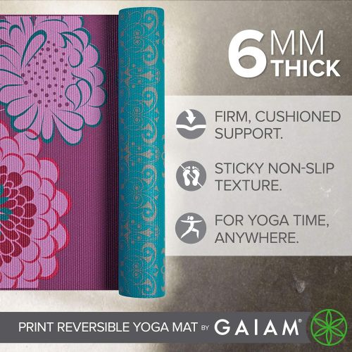  Gaiam Yoga Mat - Premium 6mm Print Reversible Extra Thick Exercise & Fitness Mat for All Types of Yoga, Pilates & Floor Exercises (68 x 24 x 6mm Thick)