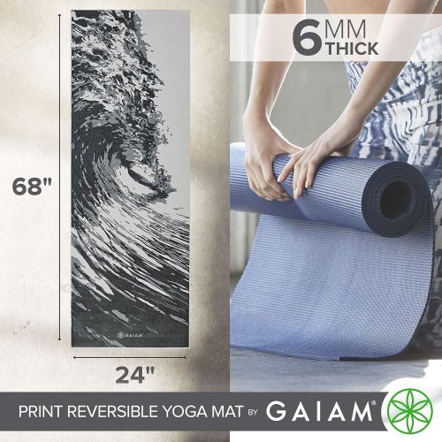  Gaiam Yoga Mat - Premium 6mm Print Reversible Extra Thick Exercise & Fitness Mat for All Types of Yoga, Pilates & Floor Exercises (68 x 24 x 6mm Thick)