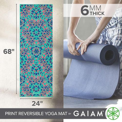  Gaiam Yoga Mat - Premium 6mm Print Reversible Extra Thick Exercise & Fitness Mat for All Types of Yoga, Pilates & Floor Exercises (68 x 24 x 6mm Thick)