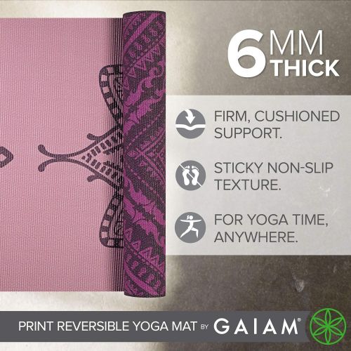  Gaiam Yoga Mat - Premium 6mm Print Reversible Extra Thick Exercise & Fitness Mat for All Types of Yoga, Pilates & Floor Exercises (68 x 24 x 6mm Thick)