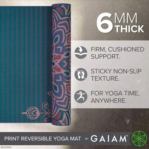  Gaiam Yoga Mat - Premium 6mm Print Reversible Extra Thick Exercise & Fitness Mat for All Types of Yoga, Pilates & Floor Exercises (68 x 24 x 6mm Thick)