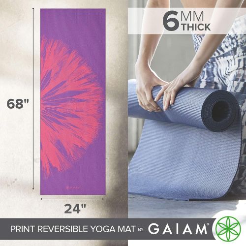  Gaiam Yoga Mat - Premium 6mm Print Reversible Extra Thick Exercise & Fitness Mat for All Types of Yoga, Pilates & Floor Exercises (68 x 24 x 6mm Thick)