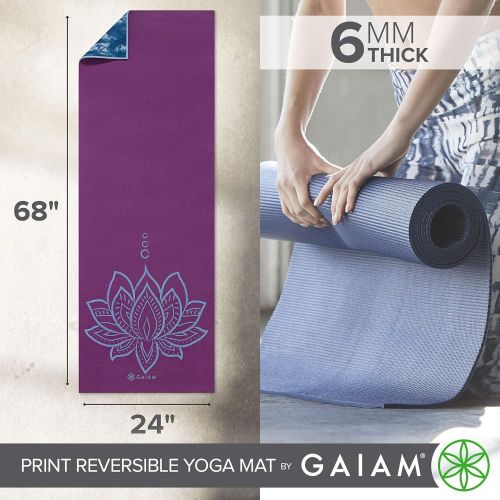  Gaiam Yoga Mat - Premium 6mm Print Reversible Extra Thick Exercise & Fitness Mat for All Types of Yoga, Pilates & Floor Exercises (68 x 24 x 6mm Thick)