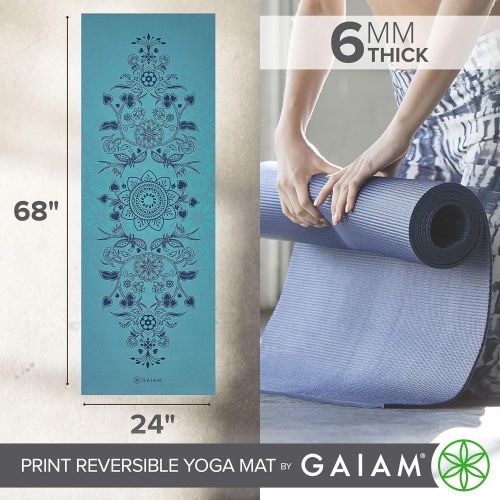  Gaiam Yoga Mat - Premium 6mm Print Reversible Extra Thick Exercise & Fitness Mat for All Types of Yoga, Pilates & Floor Exercises (68 x 24 x 6mm Thick)