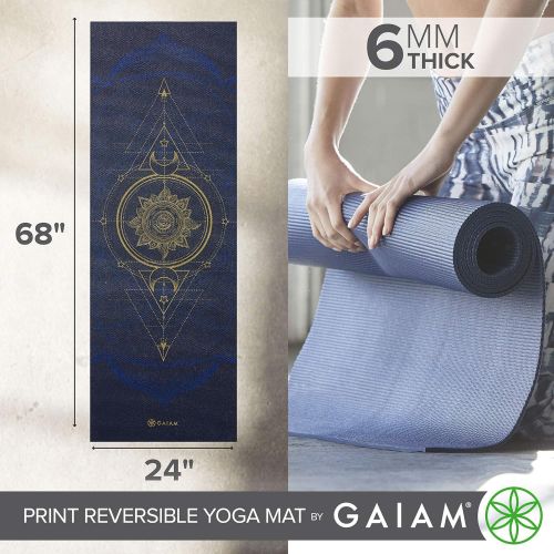  Gaiam Yoga Mat - Premium 6mm Print Reversible Extra Thick Exercise & Fitness Mat for All Types of Yoga, Pilates & Floor Exercises (68 x 24 x 6mm Thick)