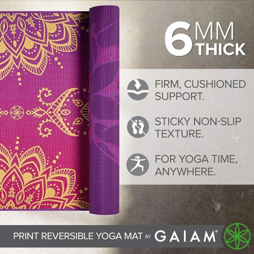  Gaiam Yoga Mat - Premium 6mm Print Reversible Extra Thick Exercise & Fitness Mat for All Types of Yoga, Pilates & Floor Exercises (68 x 24 x 6mm Thick)